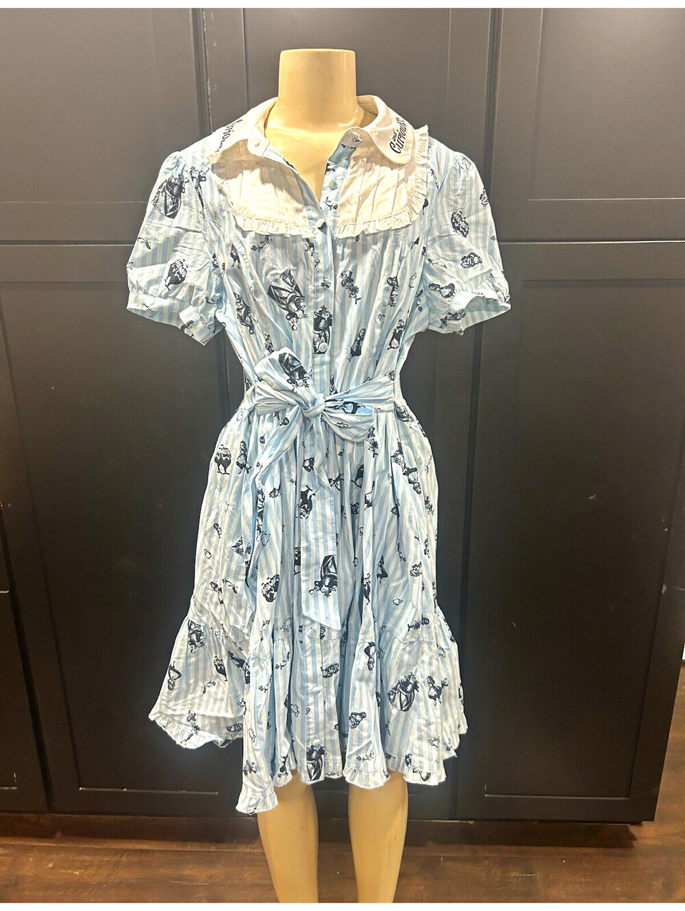 Disney Alice in Wonderland Blue and White Striped Dress Size Large